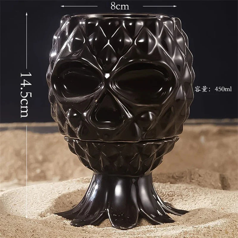 Drinking Glasses,Tattoo Skull Tiki Cocktail Glass,Flower Face Creative Cocktail Glasses,Ceramic Wineglass,Hawaii Bar Accessories