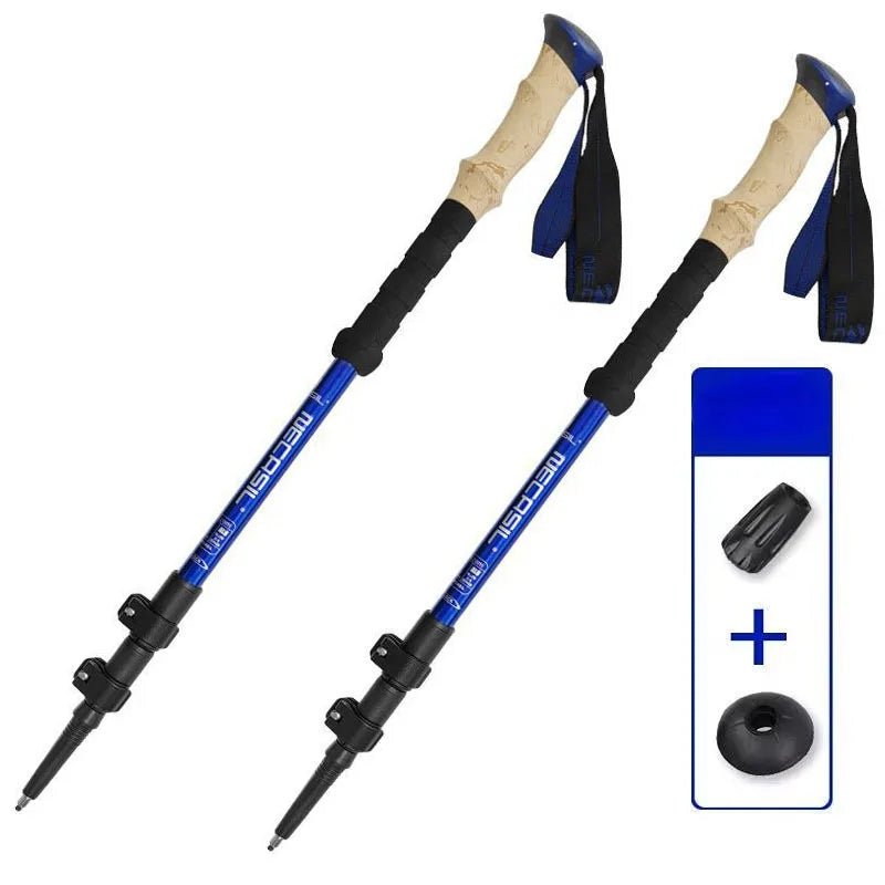 2PCS Aluminum Hiking Sticks Telescoping Trekking Poles Ultralight Portable Climbing walking stick Mountaineering