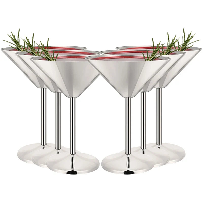6Pcs Elegant Martell Wine Glasses 200ml Unbreakable Metal Stainless Steel Cocktail Martell Wine Glass Cups for Party Bar Wedding