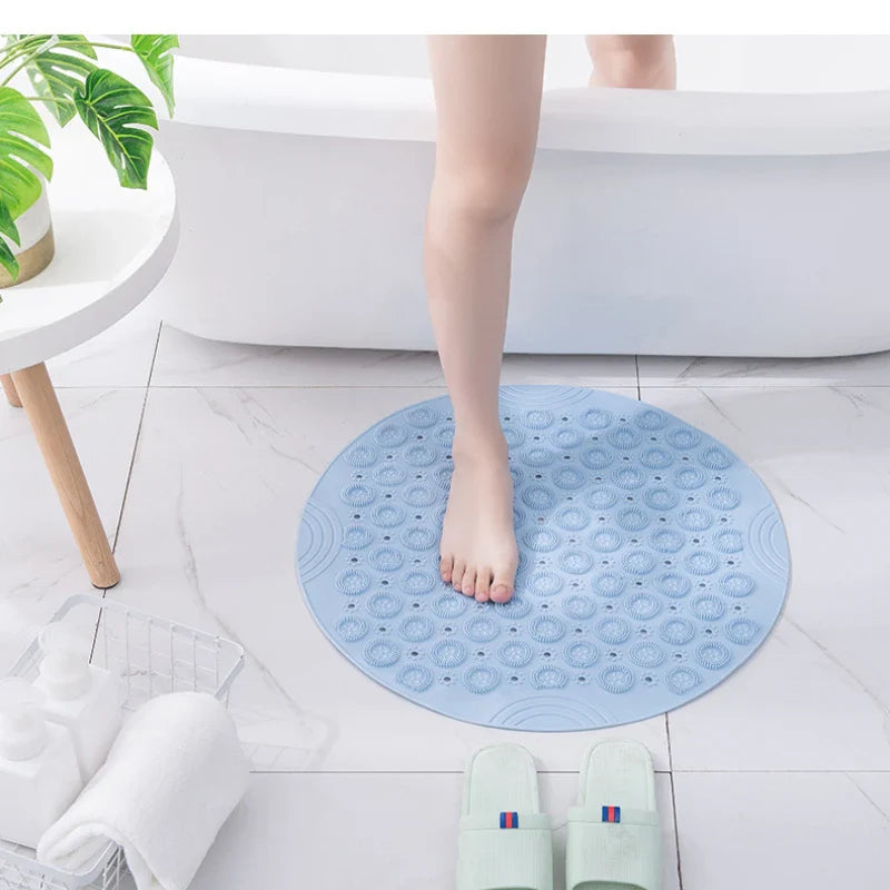 Bathroom Mat Anti-slip Sucker Round PVC Bath Mat with Drain Hole Silicone Bathing Rugs Foot Massage Pad Bathtub Soft Shower Mat