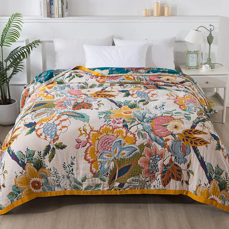New Flowers Cotton Blanket Bedspread Single Double Home Decor Sofa Cover Summer Cooling Quilt Nap Blanket Cover Soft Bed Sheet
