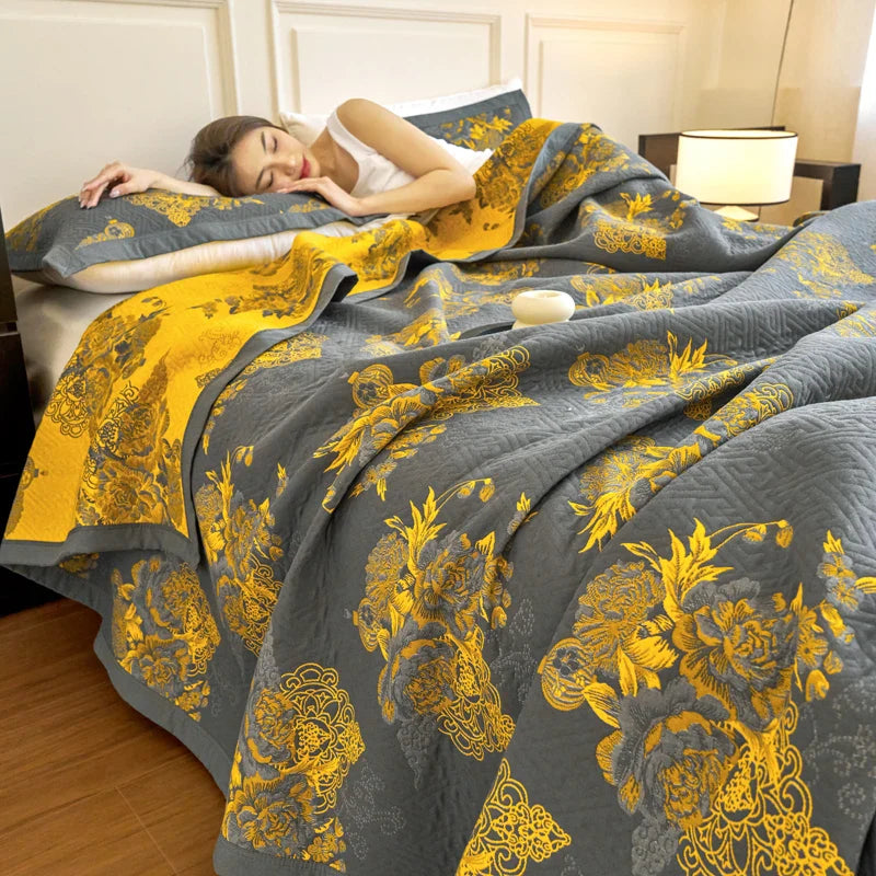 WASART Pure cotton twel muslin quilt sofa blanket bohemian floral print luxury double bed summer bedspread thin duvet king size