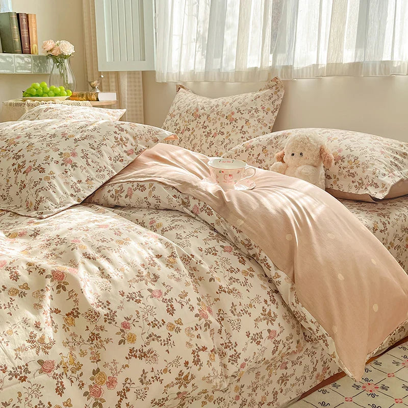 High Quality Cotton Luxury Floral Style Bedding Set 100% Cotton Duvet Cover Set 1 Duvet Cover 2 Pillow Shams Single/Double/King