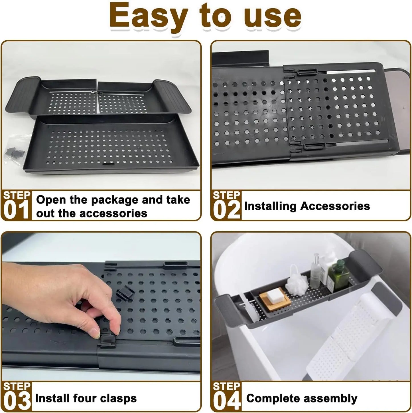 Expandable Drain Bath Shelf Caddy Tray Multifunctional Plastic Bathtub Tray Bathroom Organizer Simple Stylish Bathtub Storage