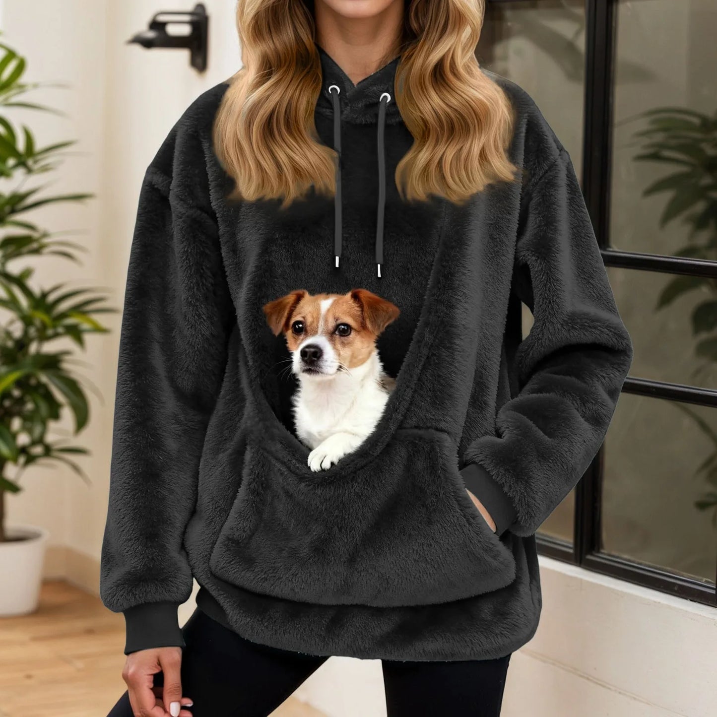 Hot Sale Hoodie Womens Fall And Winter Fleece Pet Pocket Hooded Sweatshirt Funny Pullover Top Cat And Dog Holder Carrier Hoodies