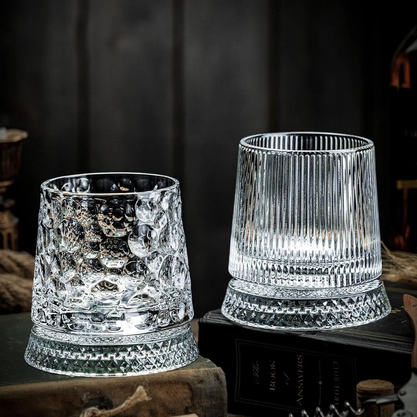 360 Degree Rotating Wine Glasses with Base Clear Old Fashioned Drinkware for Men Dad Husband Gifts, Fun Party Glasses