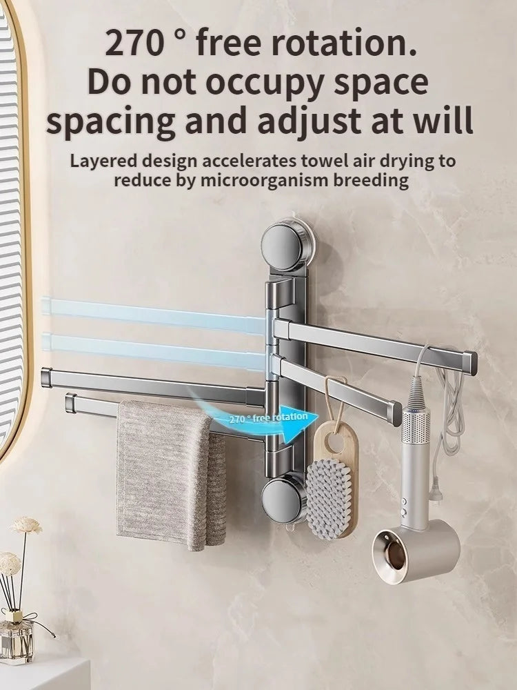 No Need To Drill Suction Cup rotating towel rack multi-bar folding rack towel rack Bathroom bath towel rack Kitchen storage rack