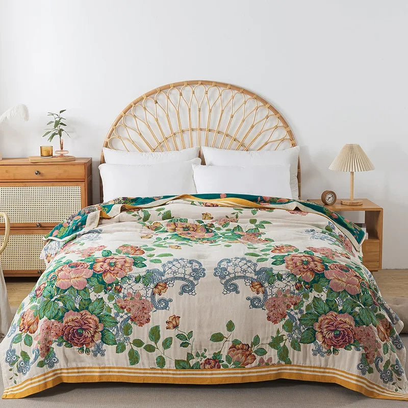 New Flowers Cotton Blanket Bedspread Single Double Home Decor Sofa Cover Summer Cooling Quilt Nap Blanket Cover Soft Bed Sheet