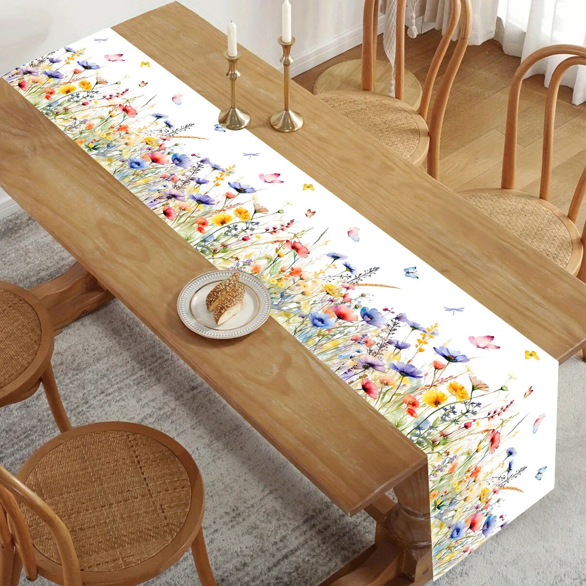 Spring Tulips Flower Fairy Table Runner Spring Summer Kitchen Dining Table Decor for Indoor Outdoor Home Holiday Party Decor