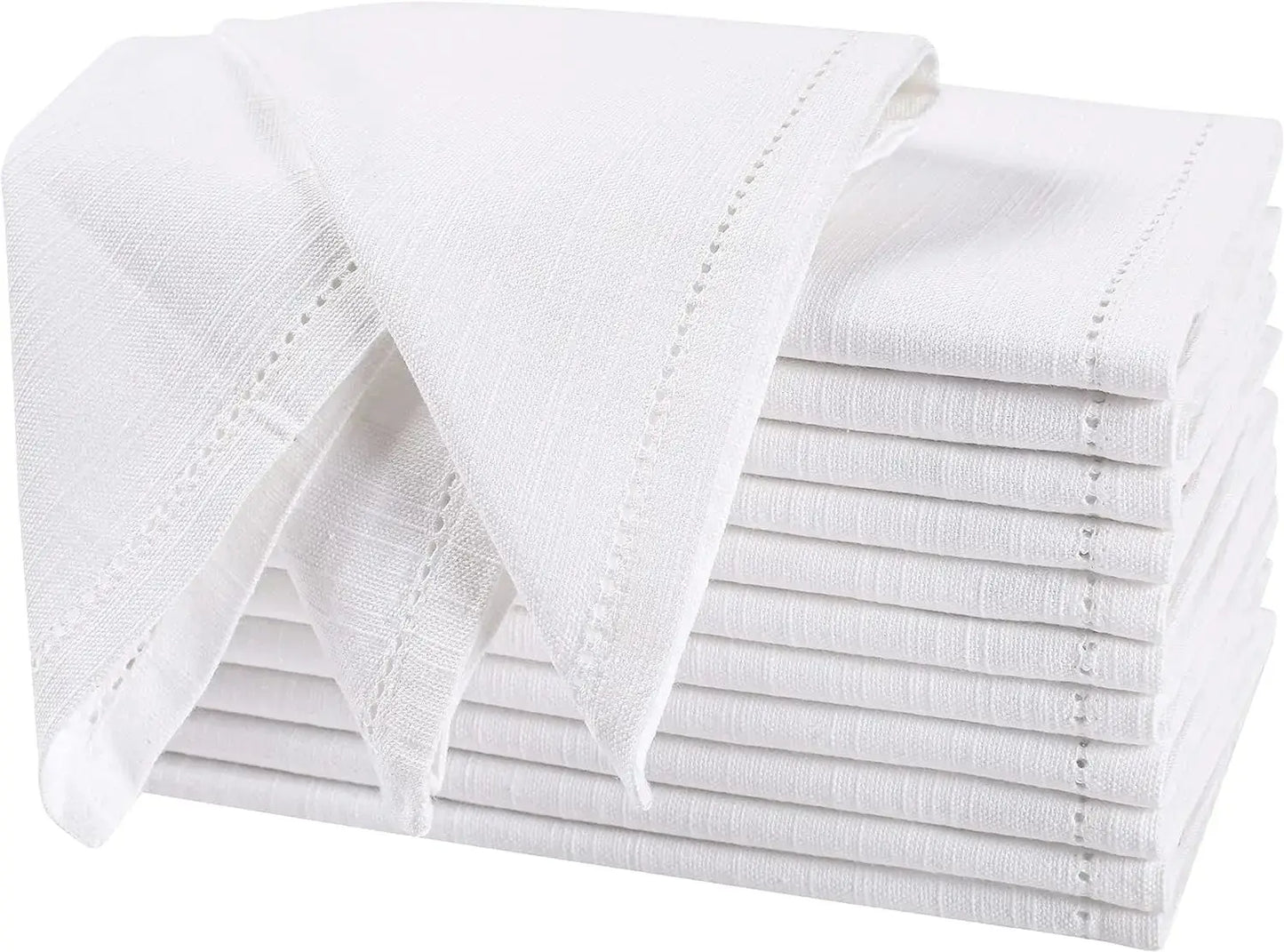White Cloth Napkins - 12 Piece Pack | Cotton Linen Napkins | Dinner Table Napkins | Elegant Wedding Table Napkins Set | Restaurant Napkin Cloth