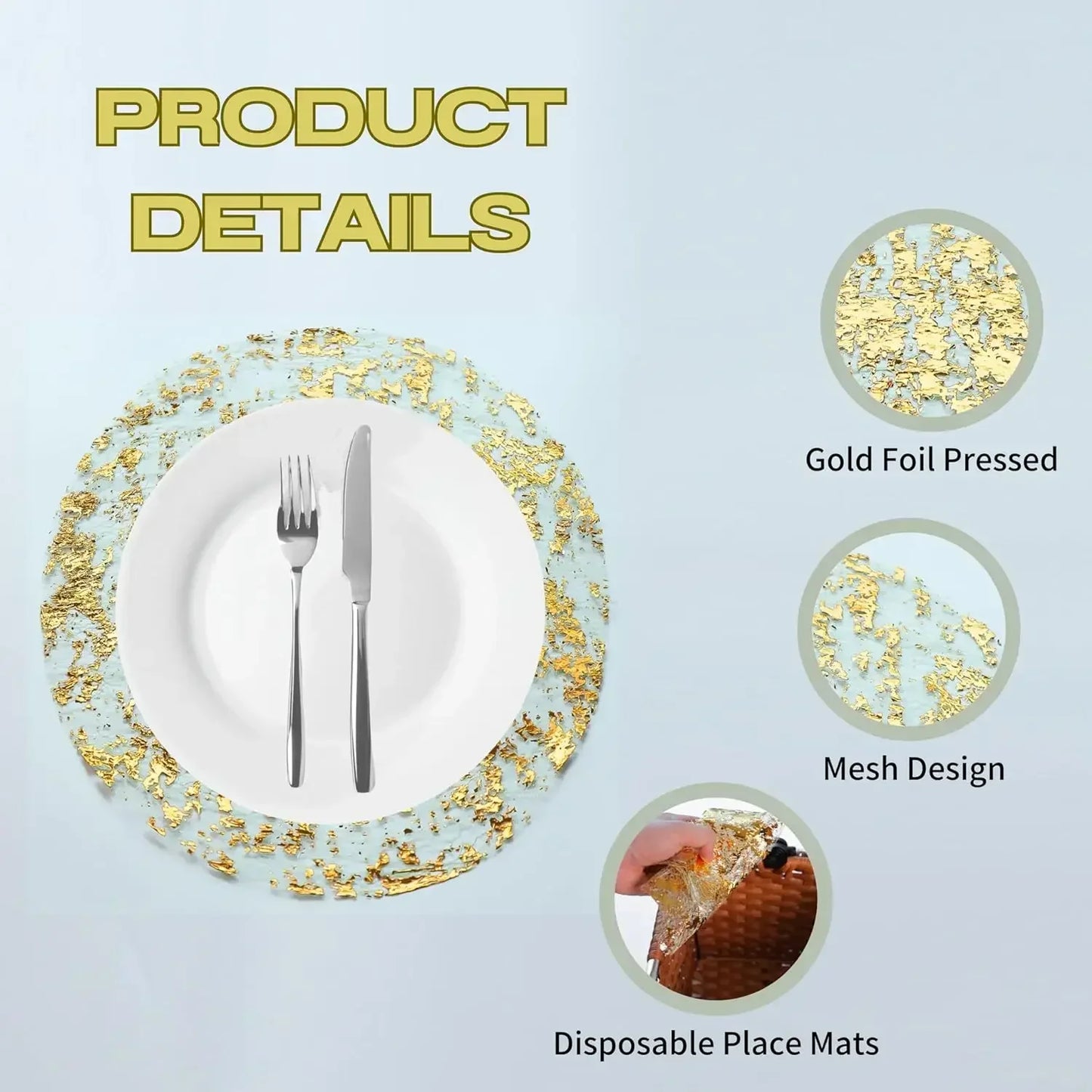 20/100PCS Metallic Foil Placemats 33cm Round Super Thin Disposable Glitter Gold Table Mats For Wedding Birthday Party Home Decor