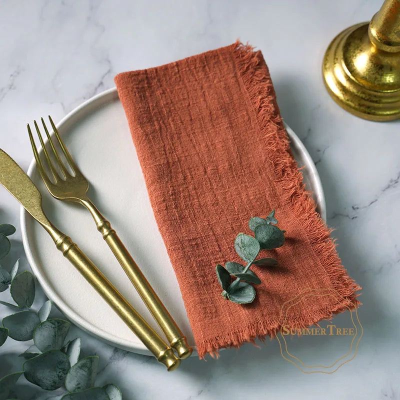 12PCS Napkins 41x41cm Cotton Cloth Gauze Retro Burr Rustic Kitchen Towel Dining Place Mat Wedding Party Linen Napkin Table Decor
