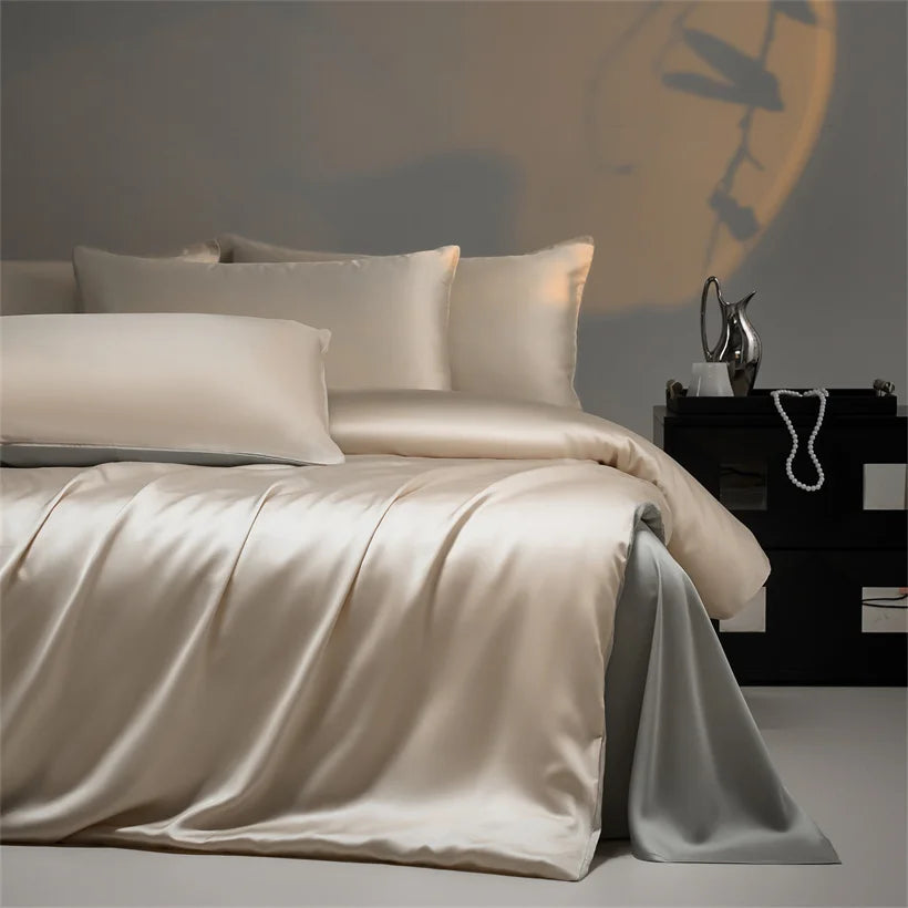 Luxury Bamboo Bedding Set with Duvet Cover Bed Sheet Pillowcases Solid Color 100% Bamboo Viscose Bedsheet Double Queen King Size
