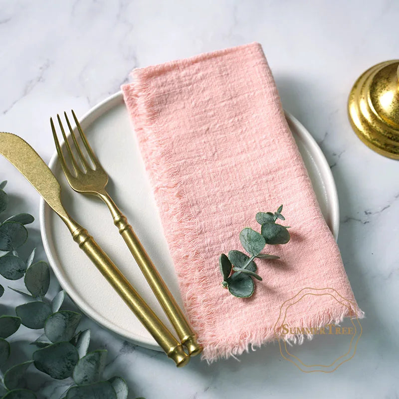 12PCS Napkins 41x41cm Cotton Cloth Gauze Retro Burr Rustic Kitchen Towel Dining Place Mat Wedding Party Linen Napkin Table Decor