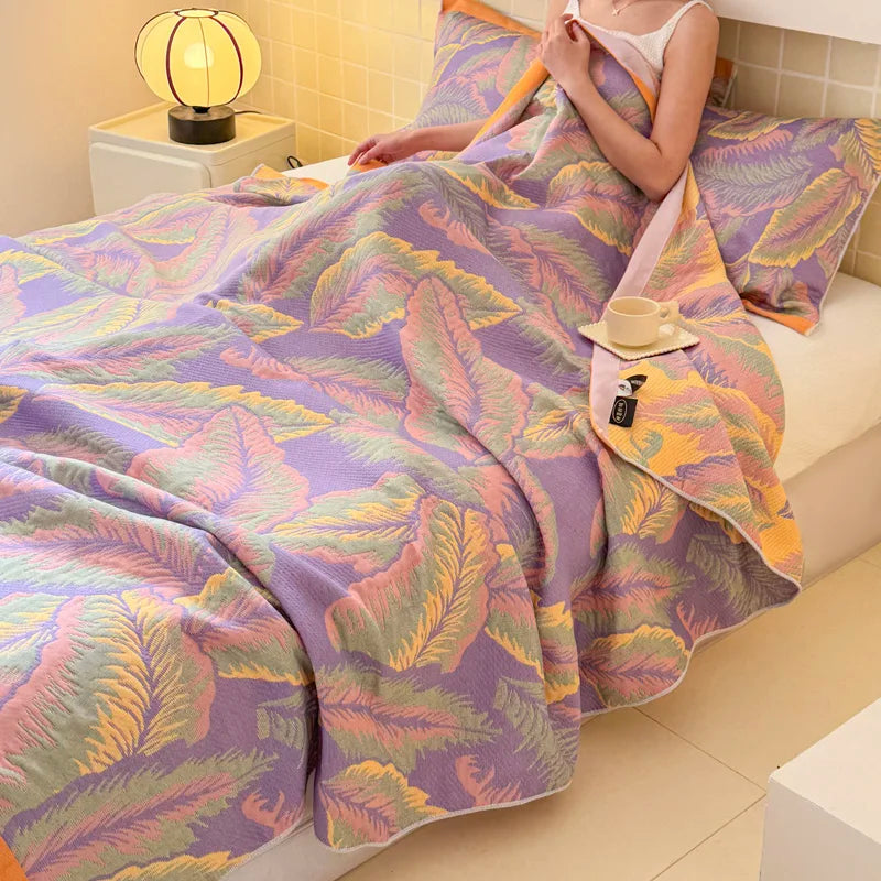 1pc 100%Cotton Three-layer Gauze Blanket Flower Printed Towel Blanket for Beds Single/Queen Size Plaids for Summer Bedspread