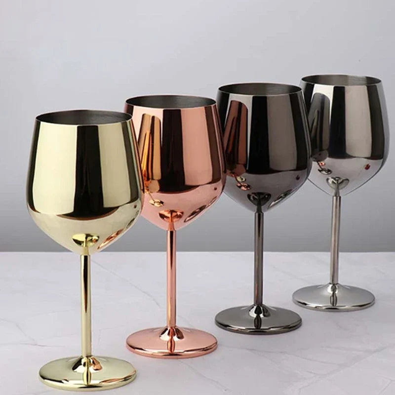 500ML Stainless Steel  Unbreakable Tall Champagne Glass Bar KTV European Style Goblet Glass Goblet Metal Red Wine Cocktail Glass