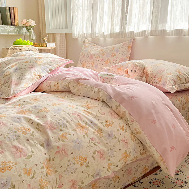 High Quality Cotton Luxury Floral Style Bedding Set 100% Cotton Duvet Cover Set 1 Duvet Cover 2 Pillow Shams Single/Double/King