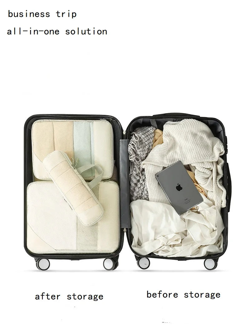Travel Storage Bag 5-piece Set With Mesh Compression Storage Bag  Luggage Organizer Bag  Space Saving Portable Set