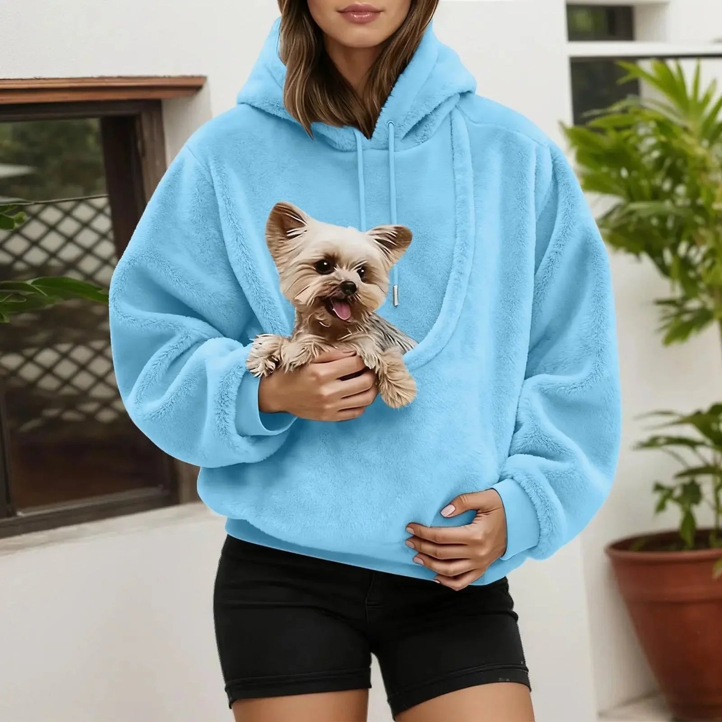Pet Carrier Hoodie with Front Pouch – Hands-Free Dog Sweatshirt (S–2XL)
