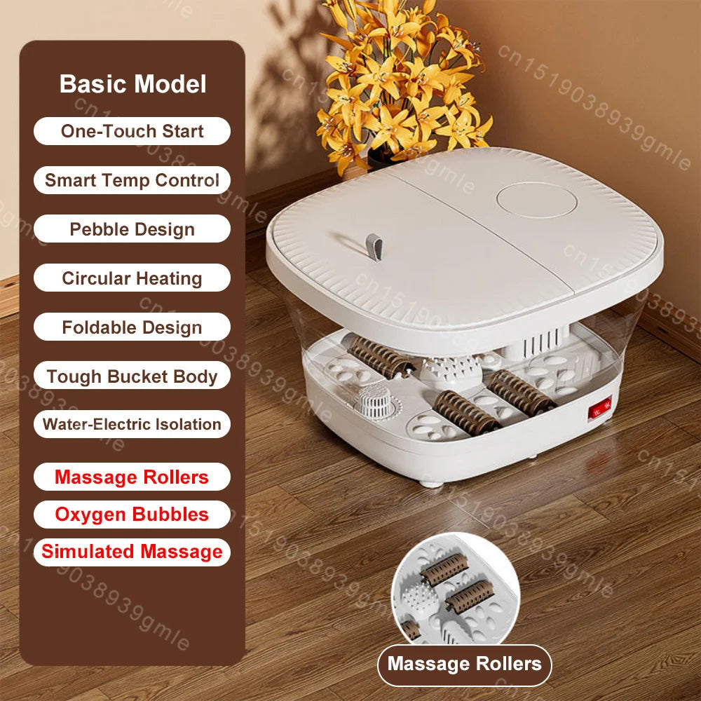Fully Automatic Massage Heating Foot Bath Folding Heat Constant Temperature Foot Wash Basin Relieve Pressure Relax Massager Spa