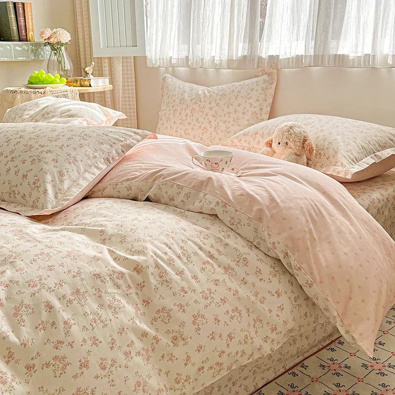 High Quality Cotton Luxury Floral Style Bedding Set 100% Cotton Duvet Cover Set 1 Duvet Cover 2 Pillow Shams Single/Double/King