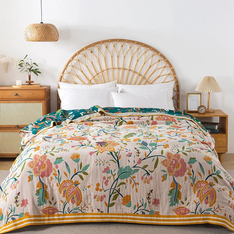 New Flowers Cotton Blanket Bedspread Single Double Home Decor Sofa Cover Summer Cooling Quilt Nap Blanket Cover Soft Bed Sheet