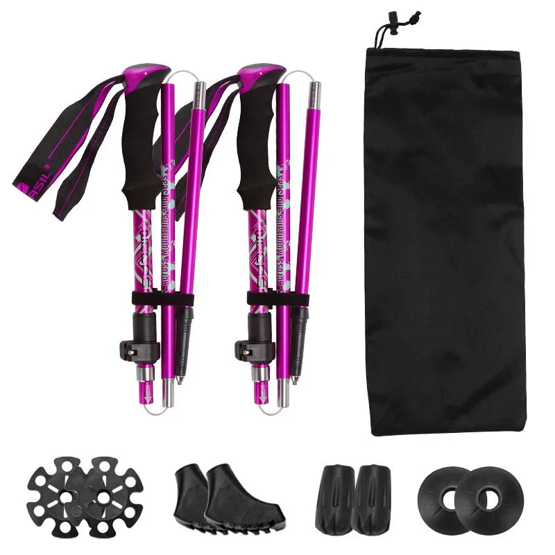 2Pcs Ultralight Trekking Poles Walking Sticks Hiking Canes Folding Aluminum Walking Pole Nodic Walking Sticks