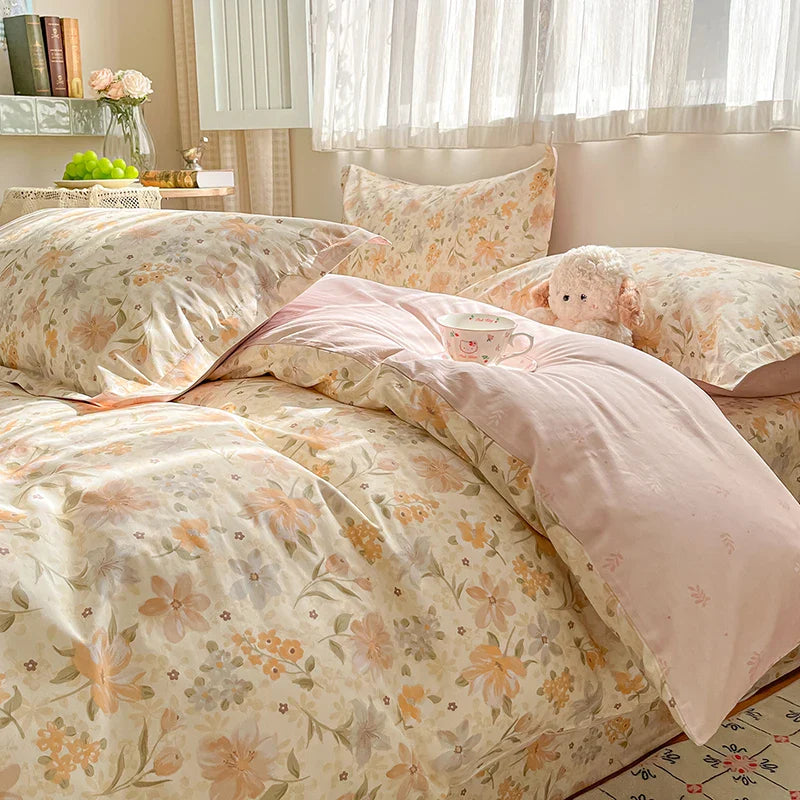 High Quality Cotton Luxury Floral Style Bedding Set 100% Cotton Duvet Cover Set 1 Duvet Cover 2 Pillow Shams Single/Double/King