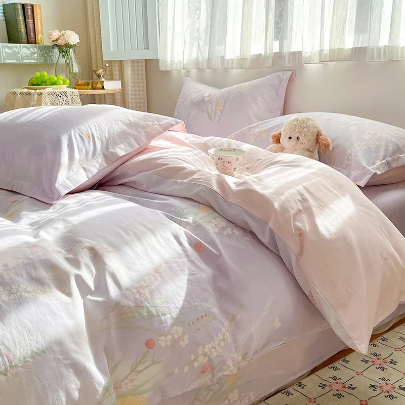 High Quality Cotton Luxury Floral Style Bedding Set 100% Cotton Duvet Cover Set 1 Duvet Cover 2 Pillow Shams Single/Double/King