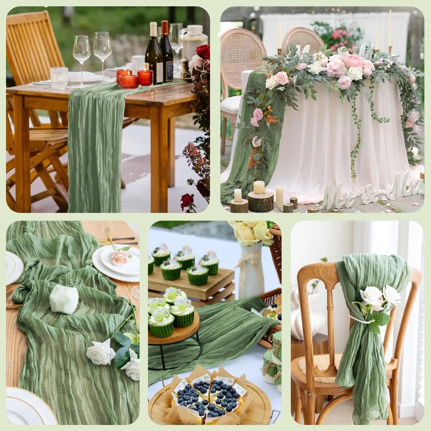 1/2/4/6Pack CheeseCloth Table Runner,40x270cm Boho Gauze Fabric Rustic Sheer TableRunner for Wedding Bridal Shower Party Banquet