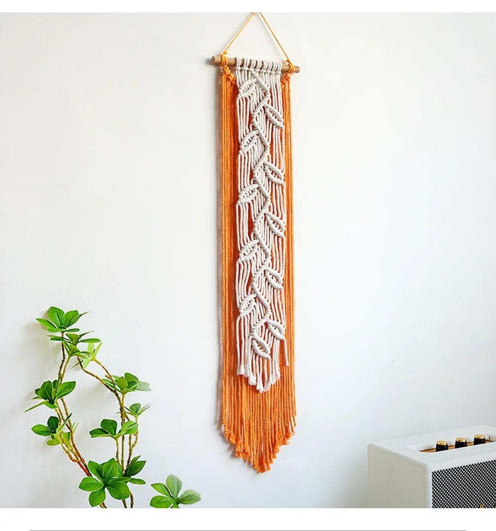 Nordic Leaf Woven Macrame Tapestry Hanging Boho Garden Tassel Wall Hanging Living Room Bedroom Home Hotel Decor Dream Catcher