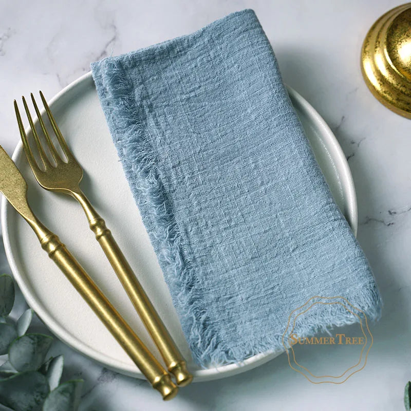 12PCS Napkins 41x41cm Cotton Cloth Gauze Retro Burr Rustic Kitchen Towel Dining Place Mat Wedding Party Linen Napkin Table Decor