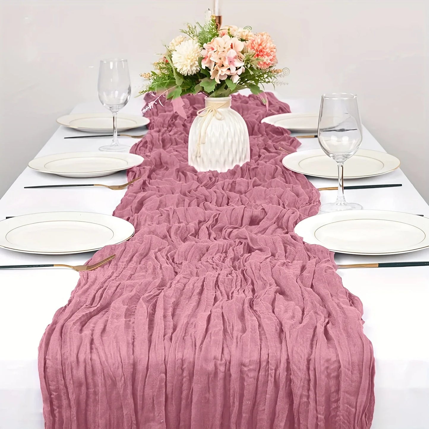 Boho Style Cheesecloth Table Runner – Romantic Decor | Long Gauze Sheer Table Runner | Elegant Scene Decor for Weddings | Home Accents