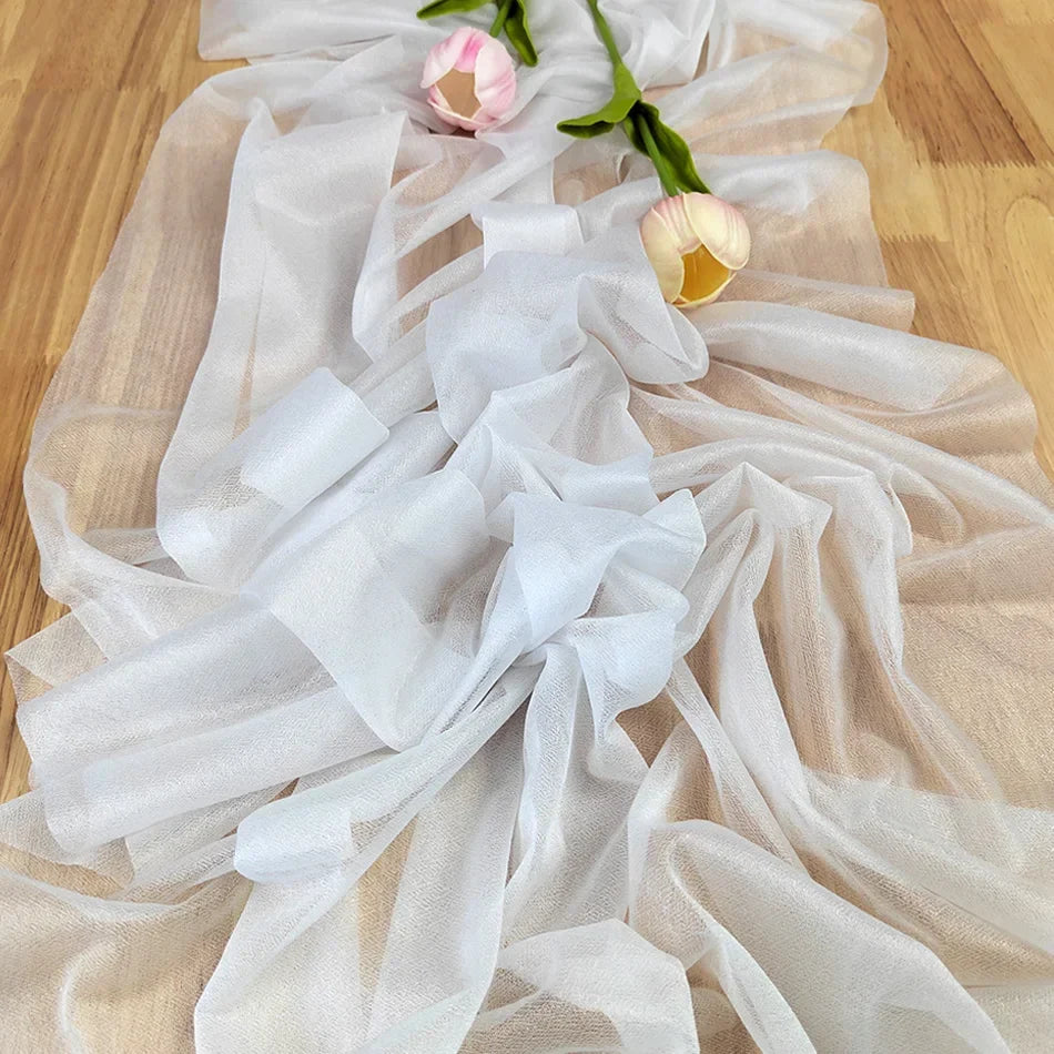Chiffon Table Runner Sheer Fabric Silk for Boho Sheer Fabric Wedding Arch Overlay Draping Decoration Birthday Party Table Decor