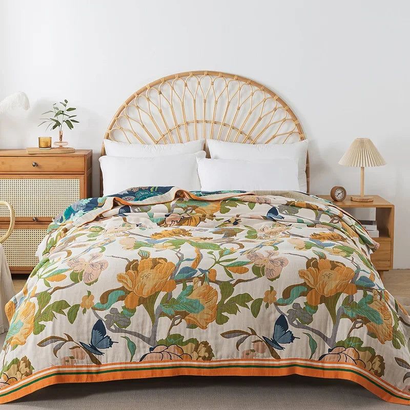 New Flowers Cotton Blanket Bedspread Single Double Home Decor Sofa Cover Summer Cooling Quilt Nap Blanket Cover Soft Bed Sheet