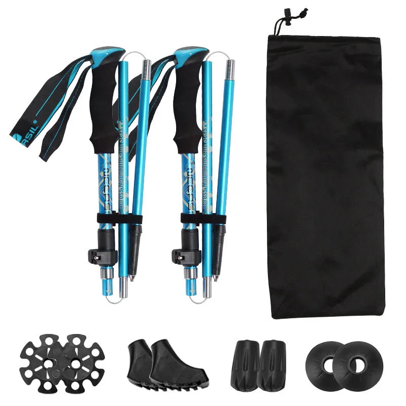 2Pcs Ultralight Trekking Poles Walking Sticks Hiking Canes Folding Aluminum Walking Pole Nodic Walking Sticks