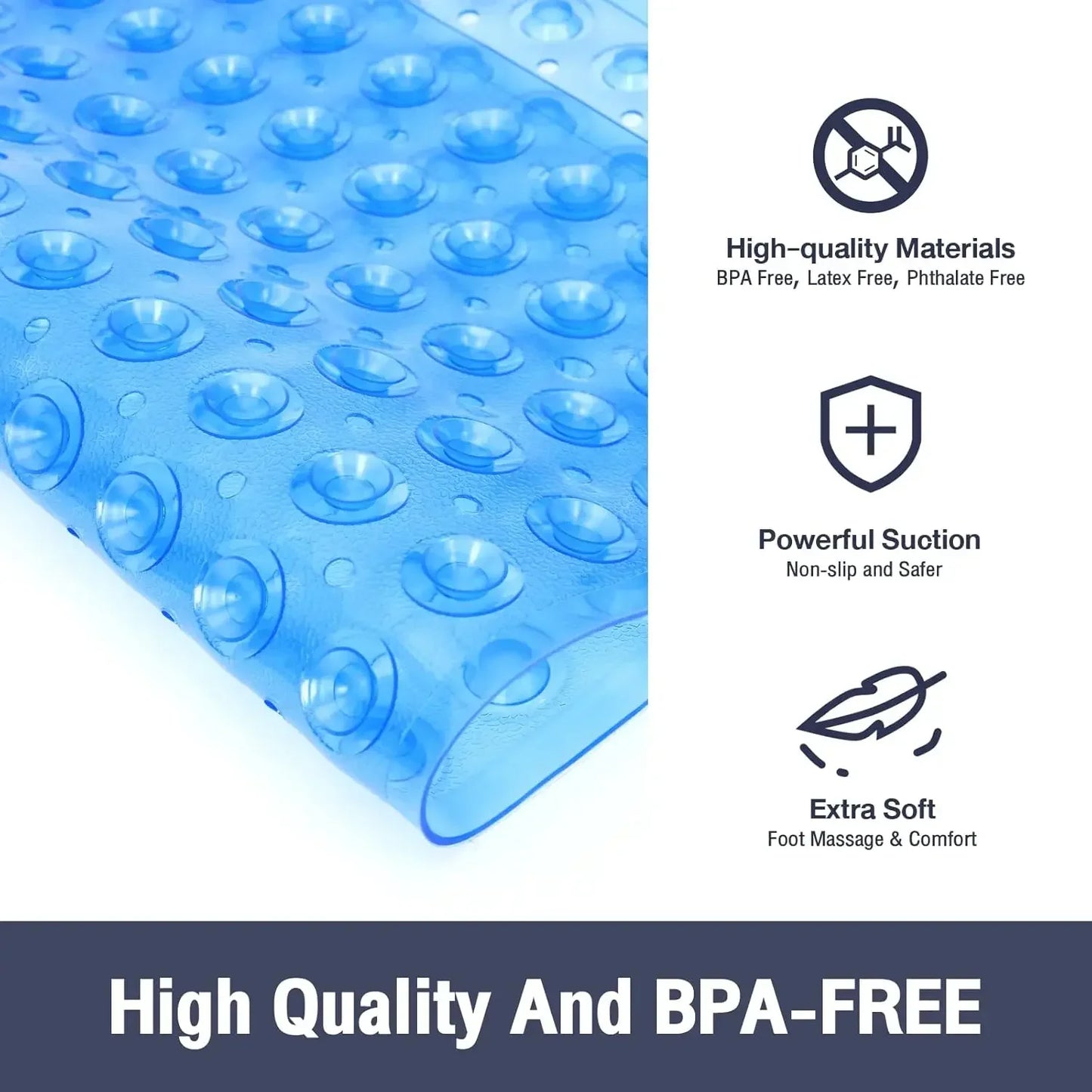 53x53cm Non Slip Shower Mat for Inside Shower Stall Mats for Bathroom Floor, Soft Bath Mat for Bathtubs with Big Suction Cups