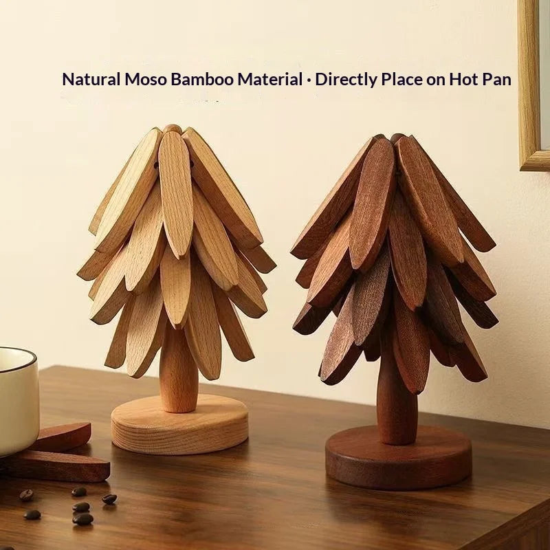 Solid Wood Heat Resistant Pot Mat Anti-scald Table Pad Non-slip Coaster High Temperature Resistant Placemat for Home Kitchen
