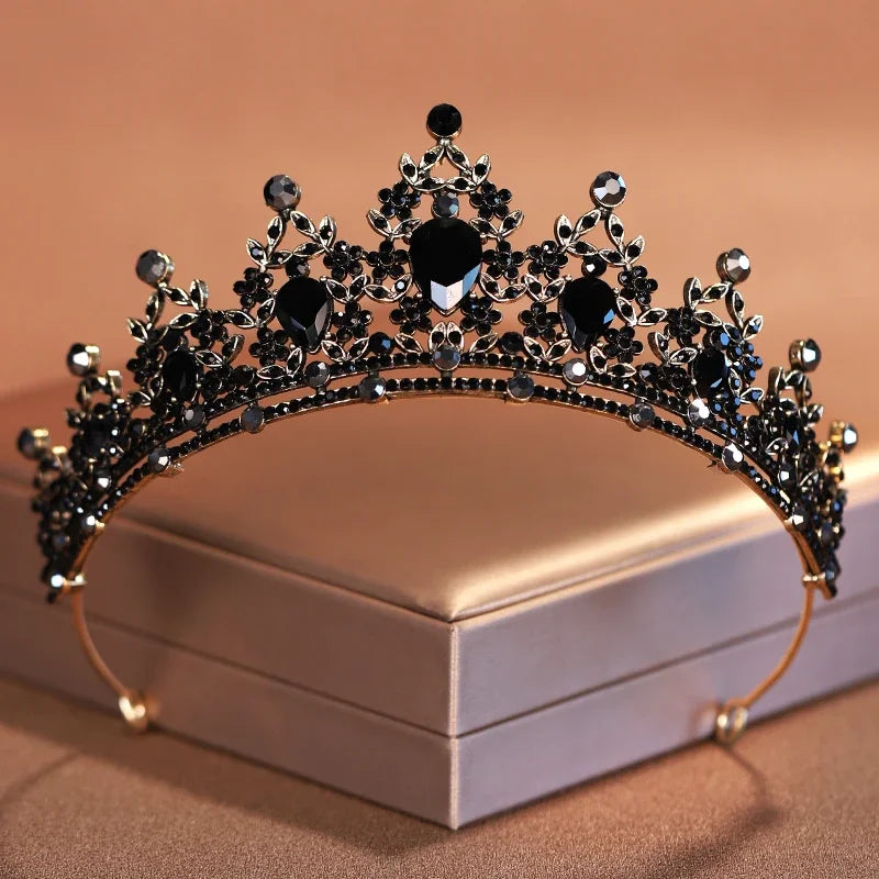 Bridal Headwear Black-Colour Women's Ballroom Crown Baroque Crystal Tiaras And Crowns Bridal Wedding Hair Accessories Jewelry