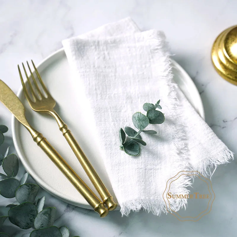 12PCS Napkins 41x41cm Cotton Cloth Gauze Retro Burr Rustic Kitchen Towel Dining Place Mat Wedding Party Linen Napkin Table Decor