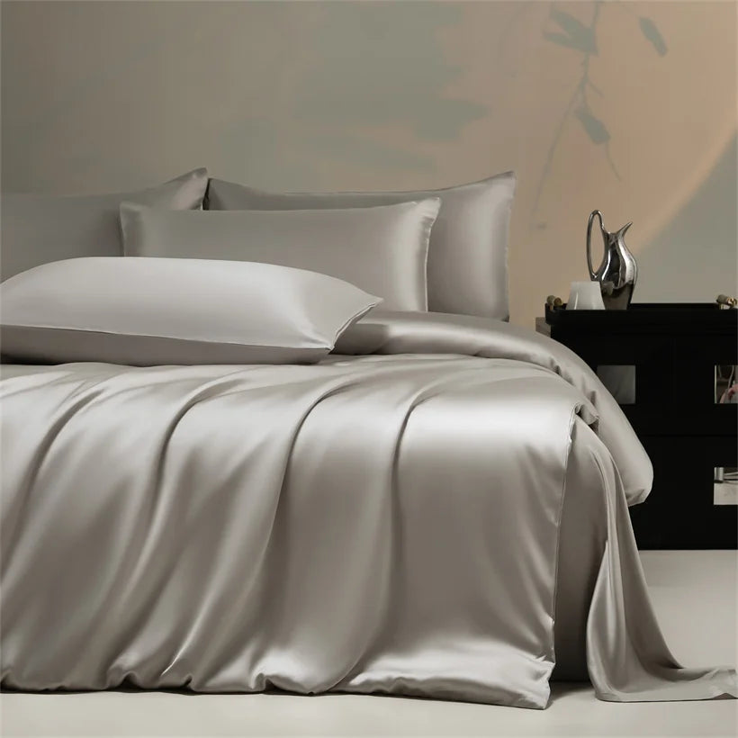 Luxury Bamboo Bedding Set with Duvet Cover Bed Sheet Pillowcases Solid Color 100% Bamboo Viscose Bedsheet Double Queen King Size