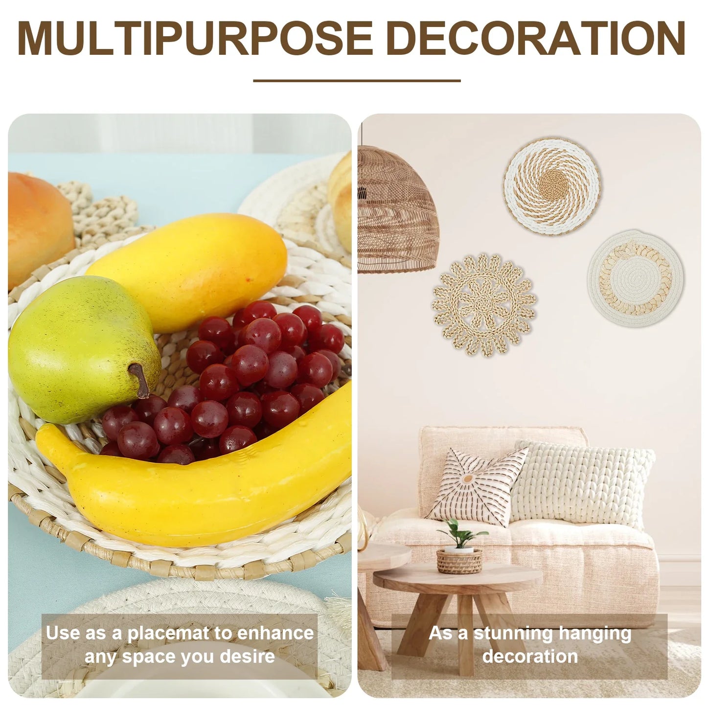 11Pcs Woven Wall Basket Decor Decorative Rattan Wicker Wall Decor Handmade Wicker Wall Baskets Aesthetic Wall Basket Decor Woven