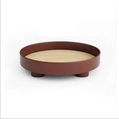 Rond Houten Dienblad met Eiken Inleg en Zwarte Opstaande Rand voor Salontafel