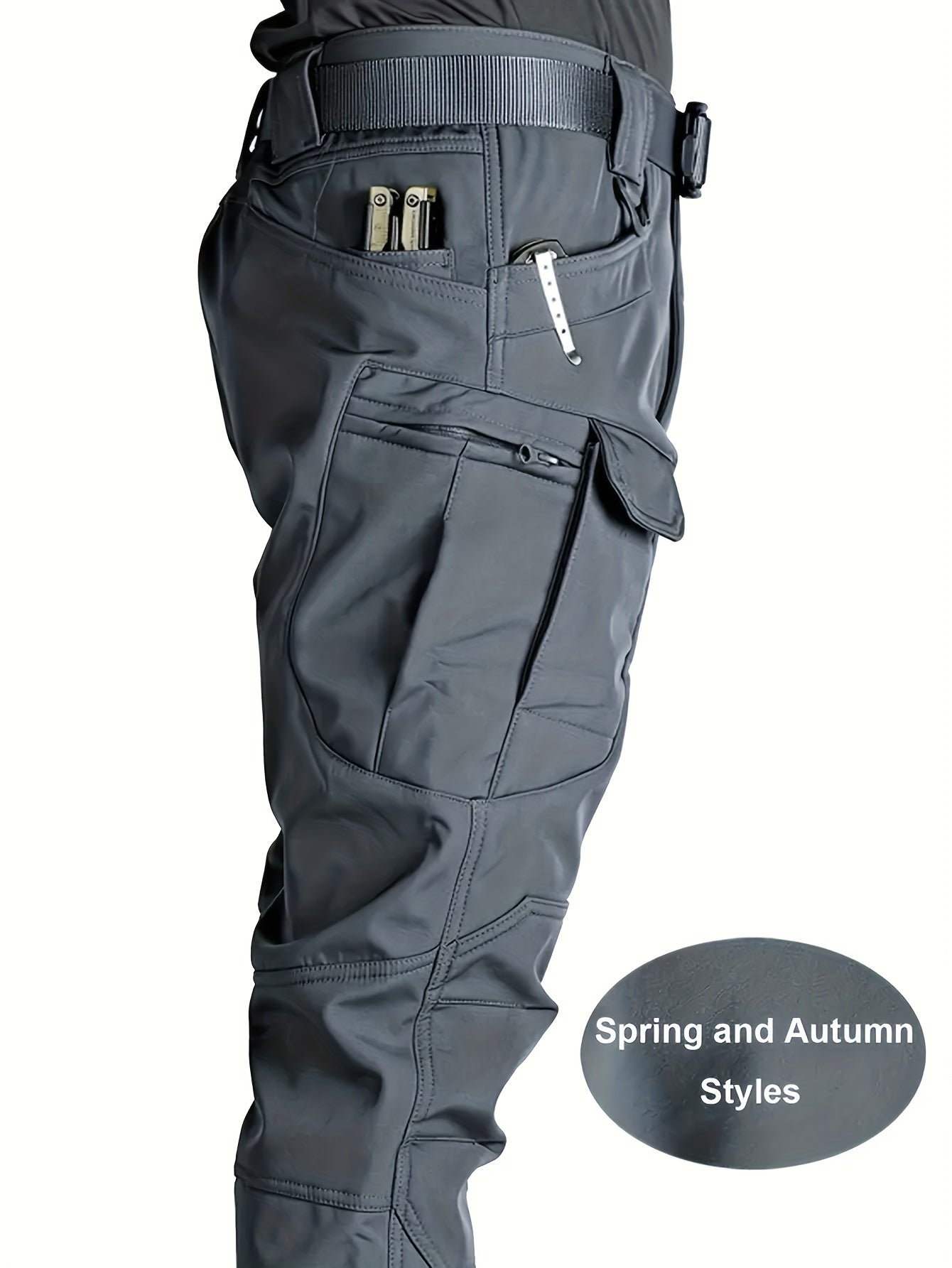 Spring/Autumn Style Men's Tactical Cargo Pants, Slightly Stretch Fabric, Soft and Breathable, Multi-Pocket, Suitable for Casual Outings, No Belt