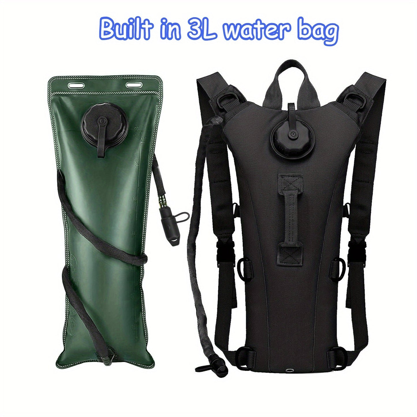 101.44oz Leakproof Hiking Water Backpack & Water Bladder System - Lightweight Hydration Pack with Adjustable Padded Shoulder Straps, Quick-Release Valve for Camping, Cycling, Trekking, Outdoor Sports (Black/Green/Tan) - Compatible with