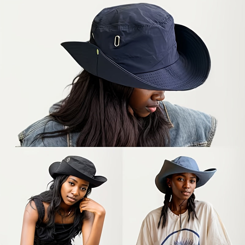 Hiking Outdoor Hat, New Unisex Mountaineering Sun Protection Bucket Hat, Outdoor Quick-Dry Drawstring Cap, Travel Outdoor Bucket Hat, Fishing Hat, Windproof with Random Style Button and Drawstring