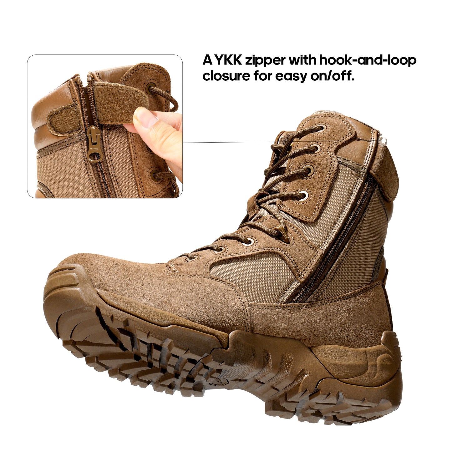 NORTIV 8 Men's Tactical Boot Waterproof Lightweight Comfortable Boots for Work Motorcycle Combat Boots Side Zipper Hiking Outdoor Climbing Activities All Day All Season Christmas Gifts
