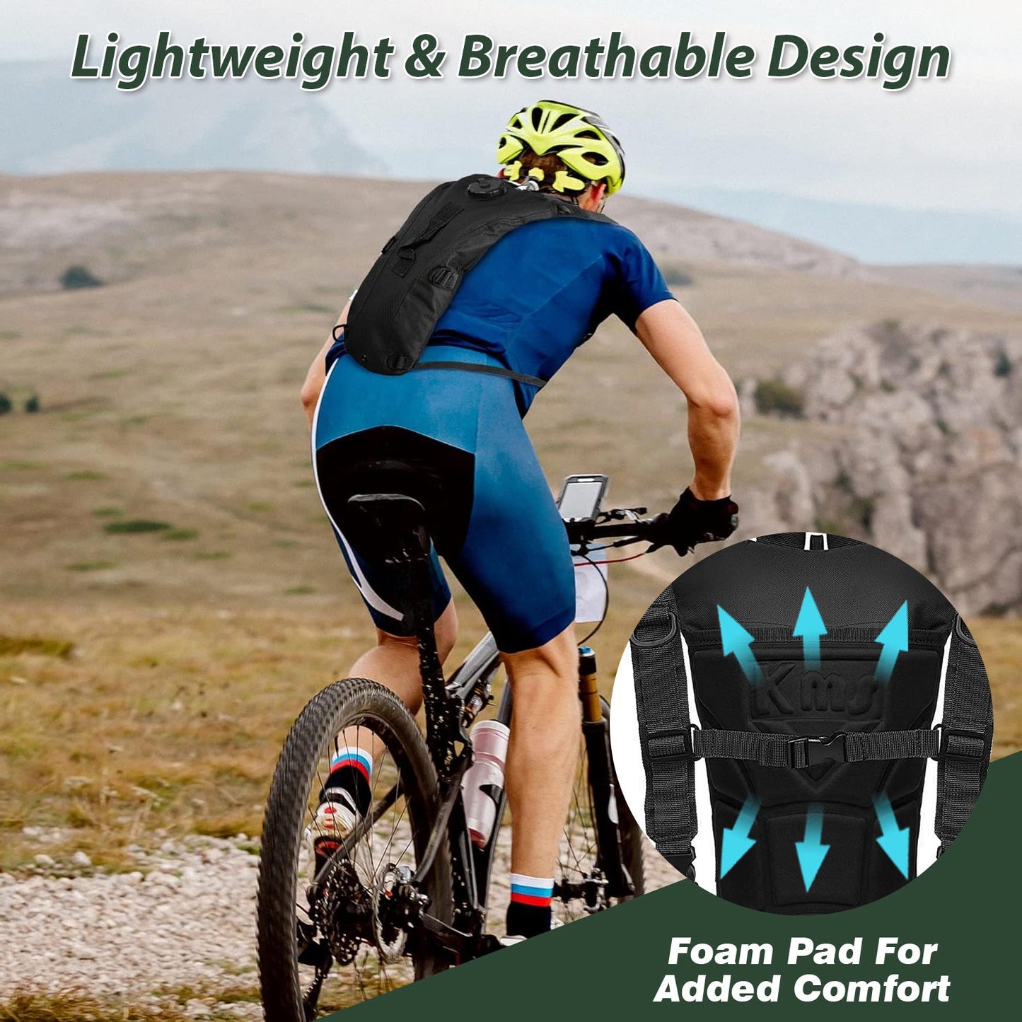 101.44oz Leakproof Hiking Water Backpack & Water Bladder System - Lightweight Hydration Pack with Adjustable Padded Shoulder Straps, Quick-Release Valve for Camping, Cycling, Trekking, Outdoor Sports (Black/Green/Tan) - Compatible with