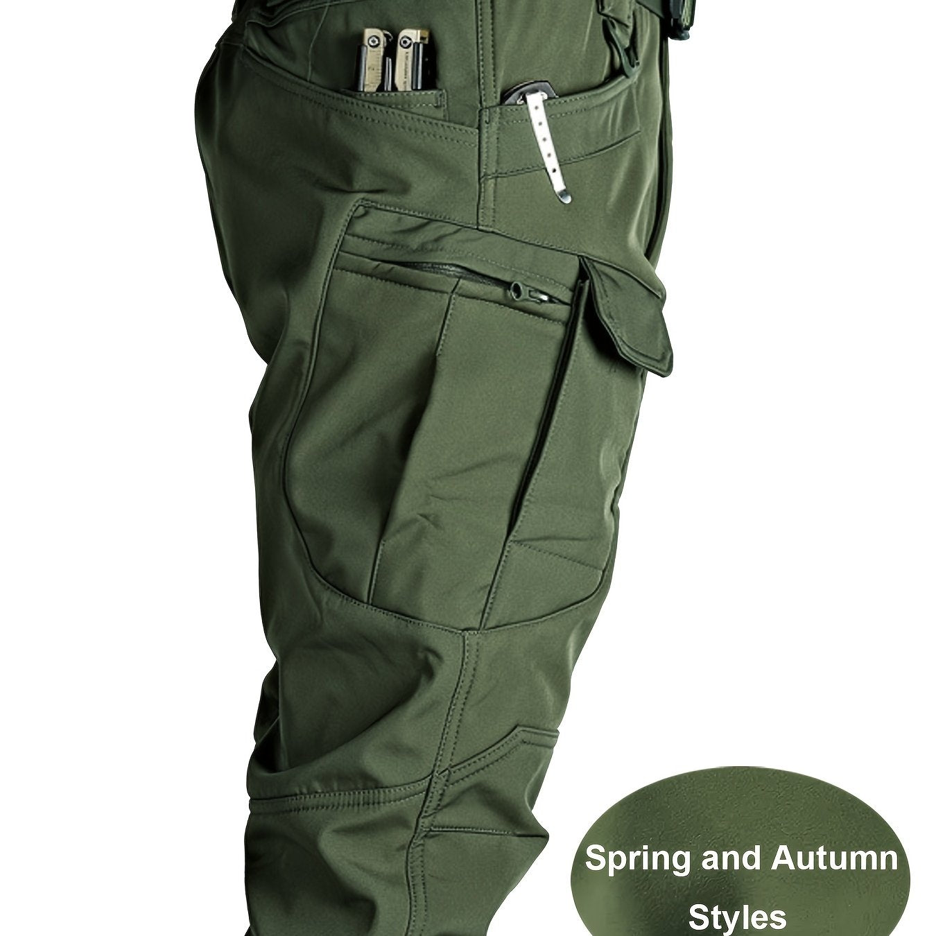Spring/Autumn Style Men's Tactical Cargo Pants, Slightly Stretch Fabric, Soft and Breathable, Multi-Pocket, Suitable for Casual Outings, No Belt