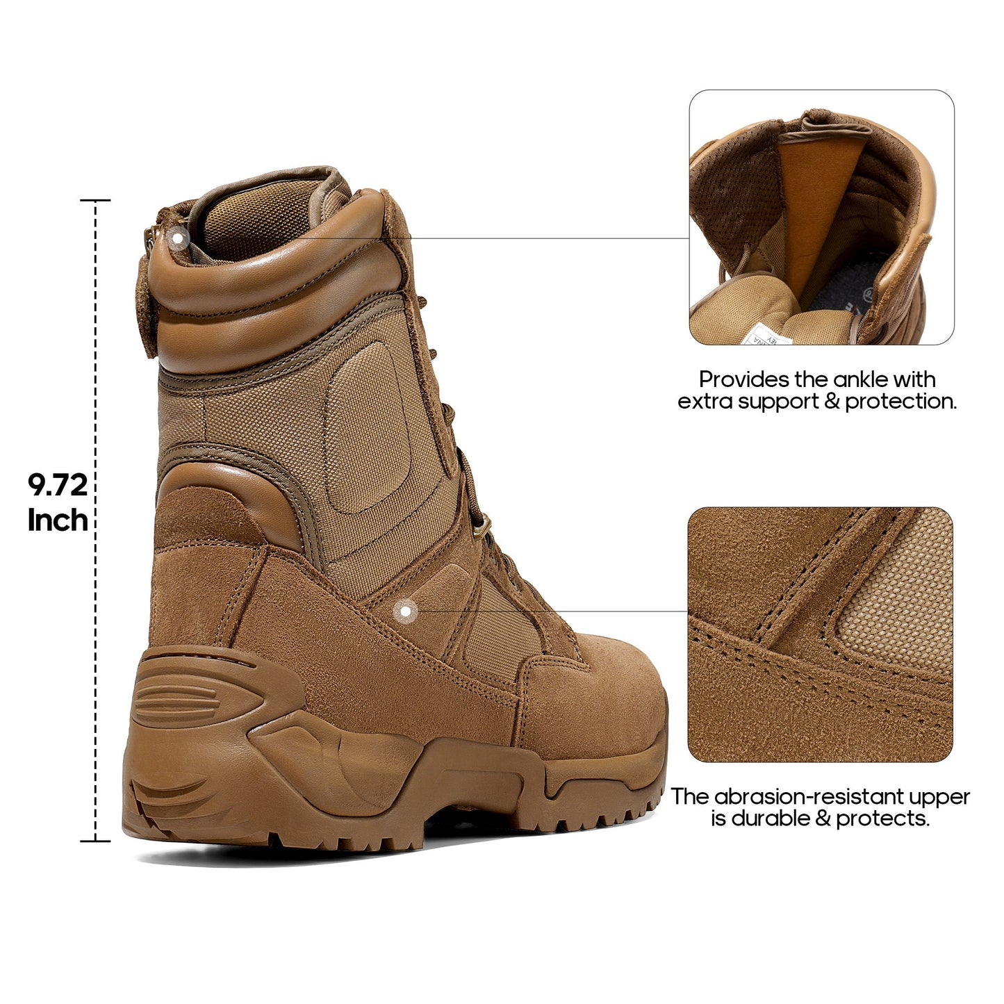 NORTIV 8 Men's Tactical Boot Waterproof Lightweight Comfortable Boots for Work Motorcycle Combat Boots Side Zipper Hiking Outdoor Climbing Activities All Day All Season Christmas Gifts